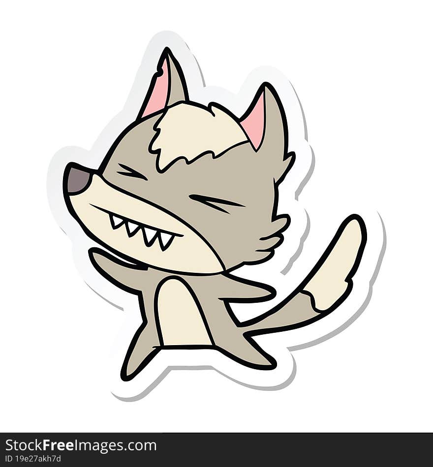 sticker of a angry wolf cartoon