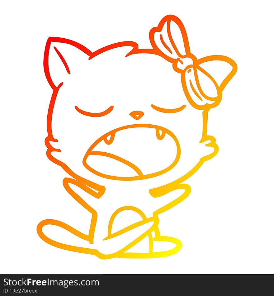 warm gradient line drawing cartoon yawning cat