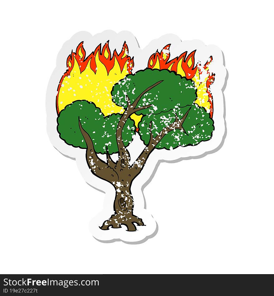 Retro Distressed Sticker Of A Cartoon Burning Tree