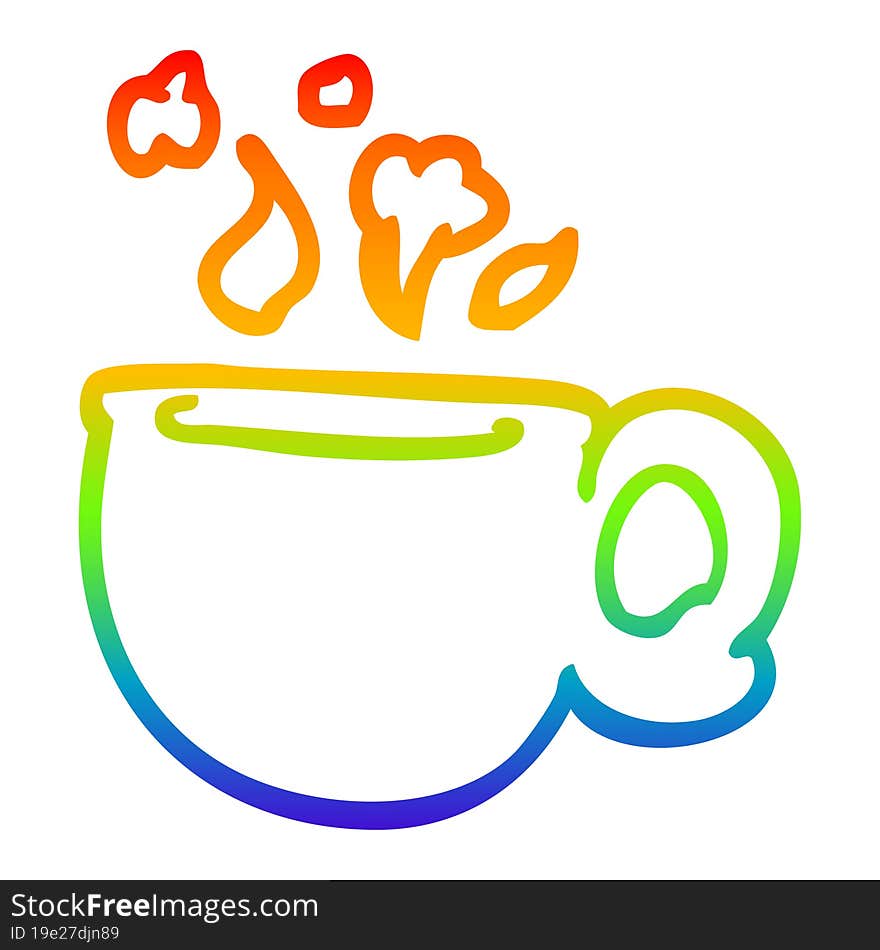 rainbow gradient line drawing of a cartoon steaming cup