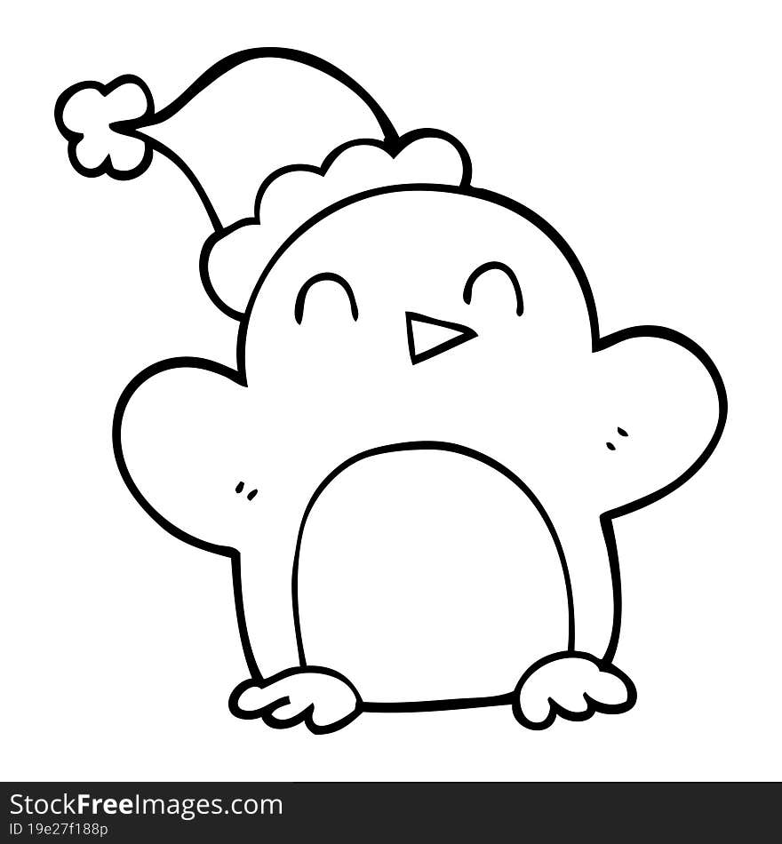 line drawing cartoon christmas penguin