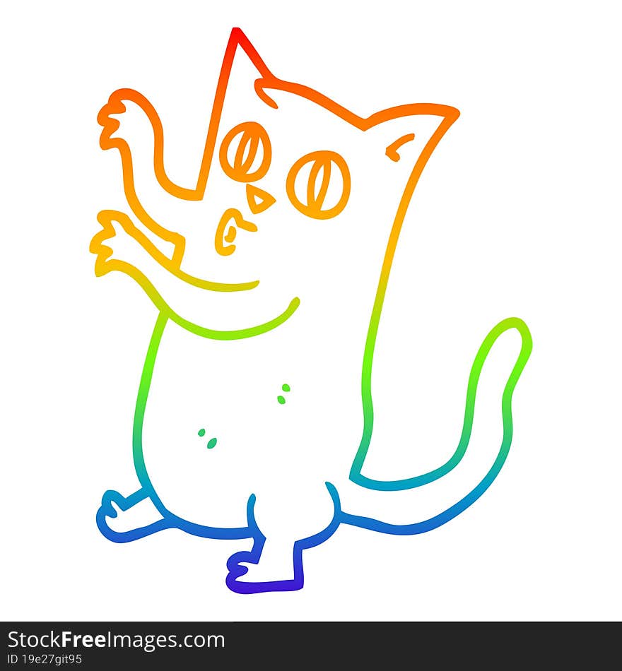 rainbow gradient line drawing of a cartoon spooky black cat