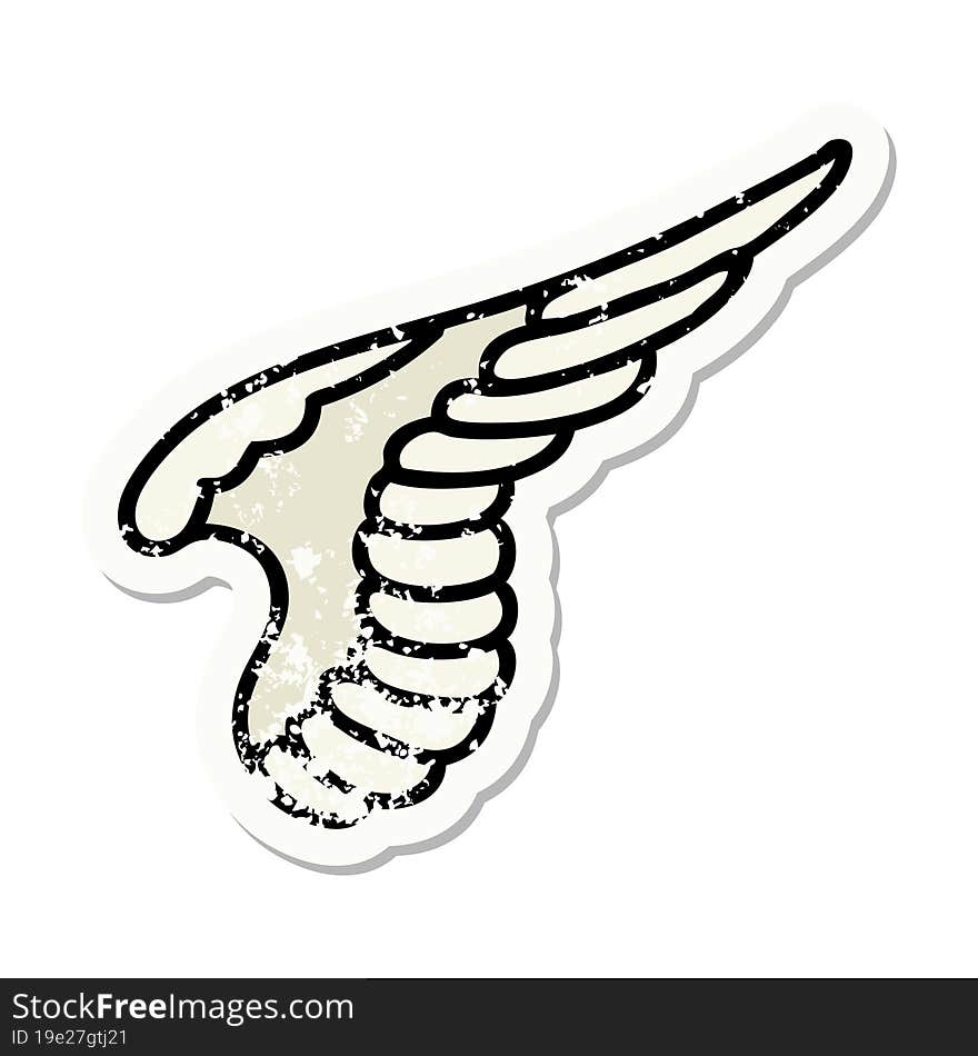 traditional distressed sticker tattoo of a wing