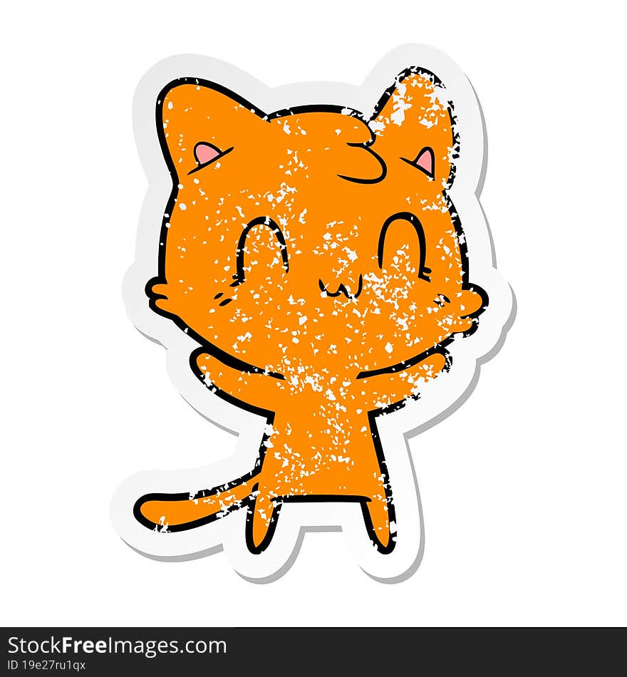 distressed sticker of a cartoon happy cat