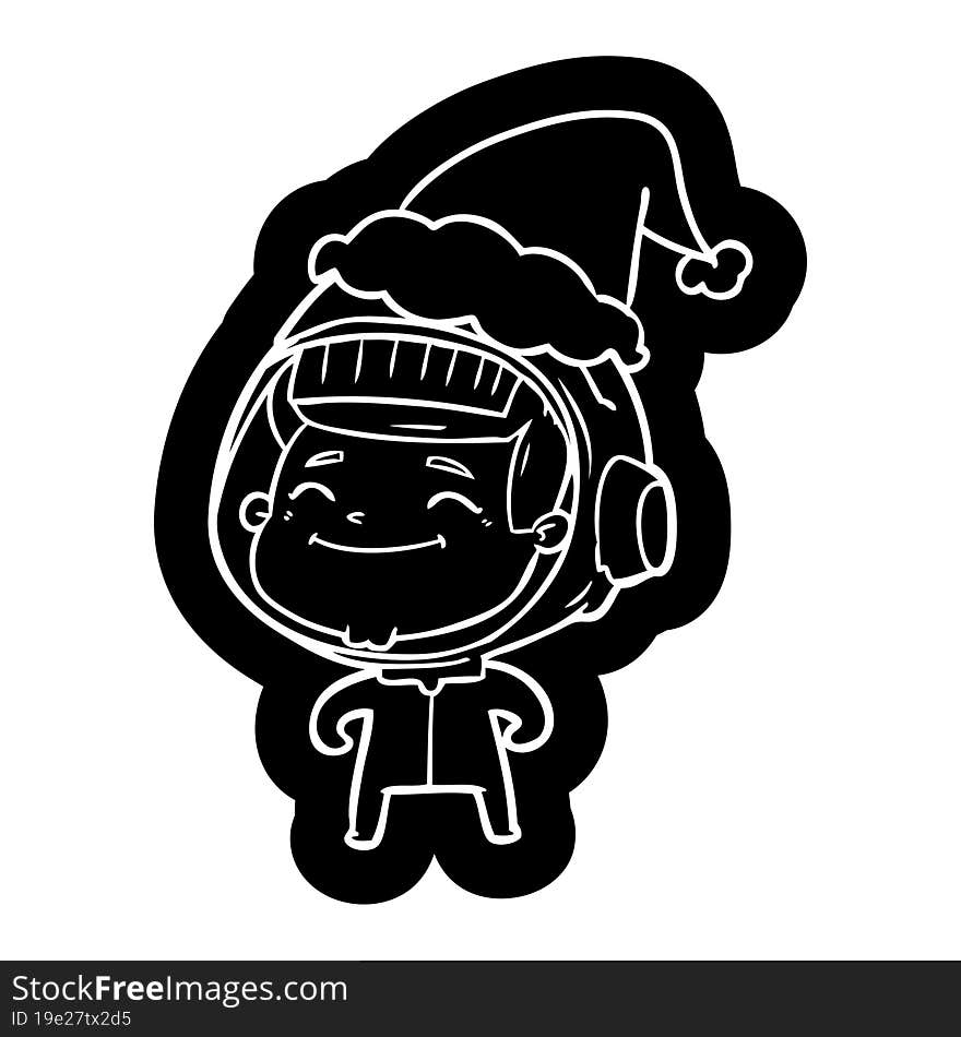 happy cartoon icon of a astronaut wearing santa hat