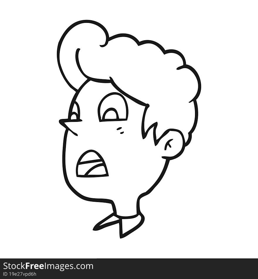 freehand drawn black and white cartoon shocked man