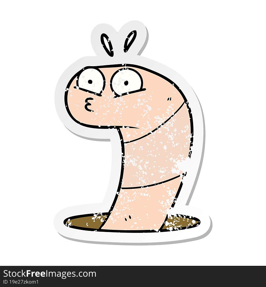 distressed sticker of a cartoon surprised worm