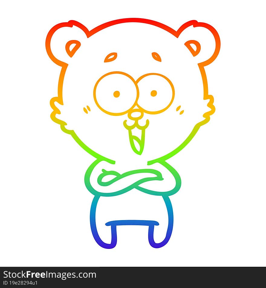 Rainbow Gradient Line Drawing Laughing Teddy  Bear Cartoon