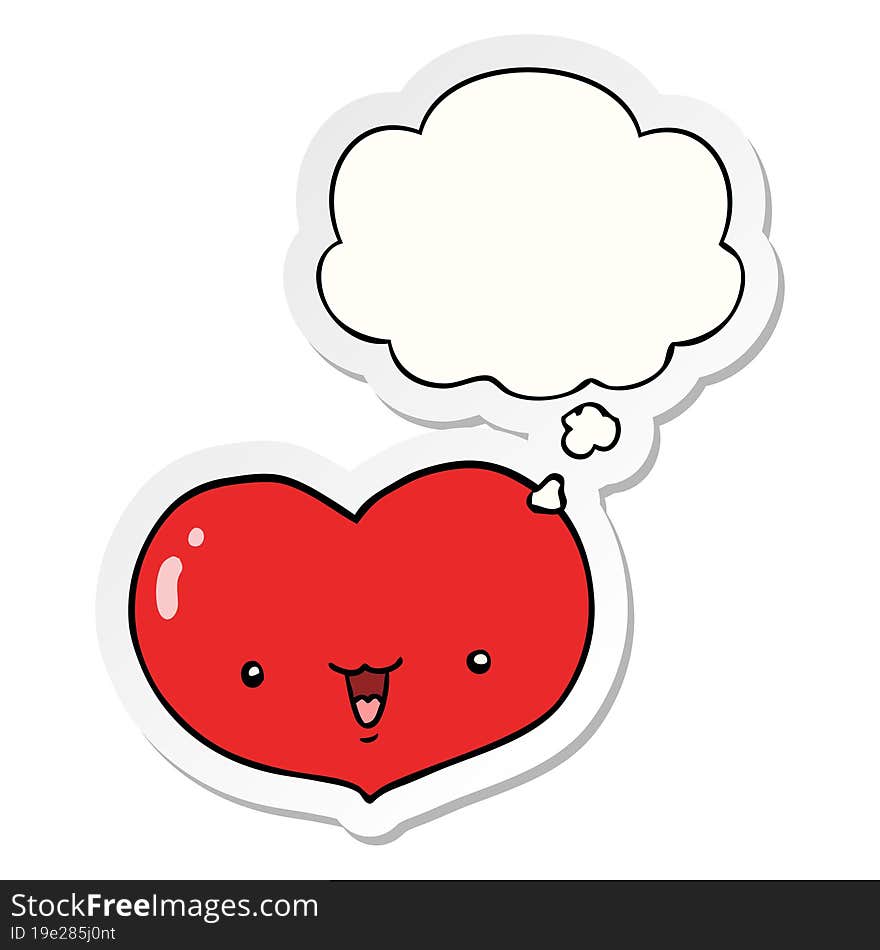 cartoon love heart character with thought bubble as a printed sticker