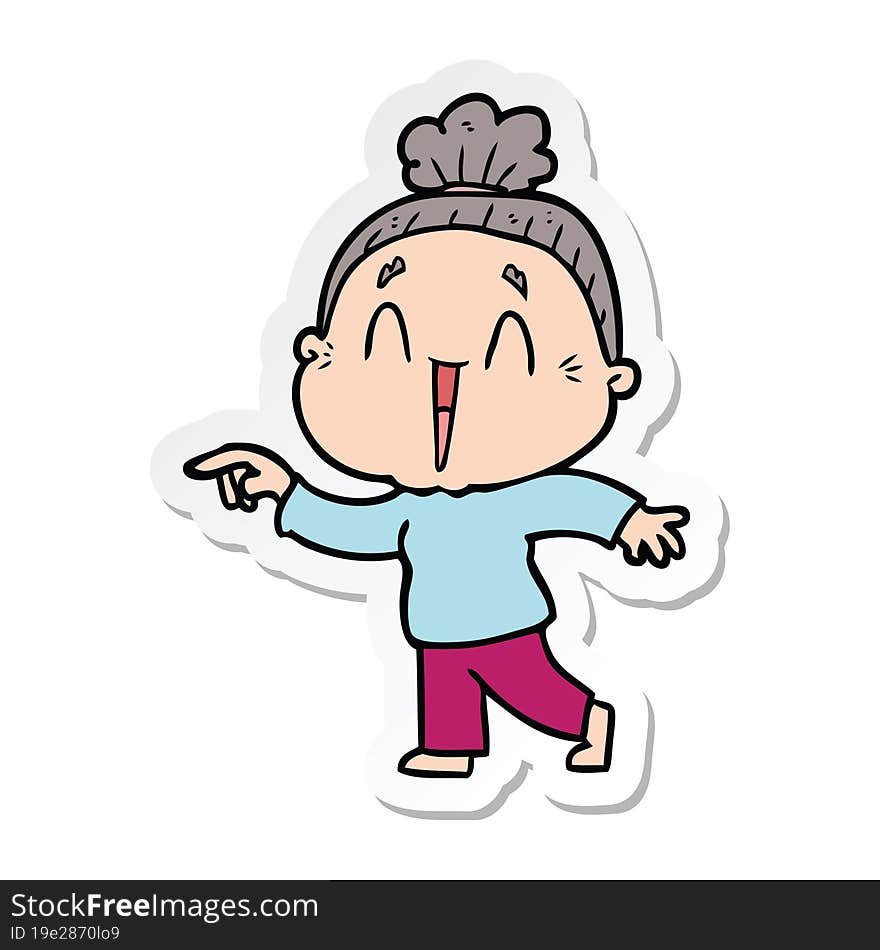 sticker of a cartoon happy old lady