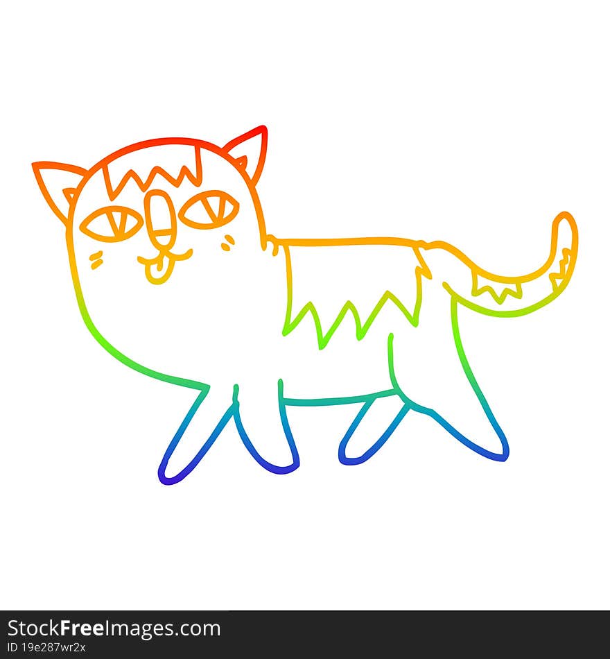 rainbow gradient line drawing cartoon funny cat