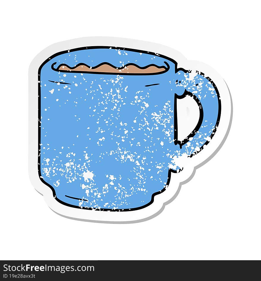 distressed sticker of a cartoon coffee mug