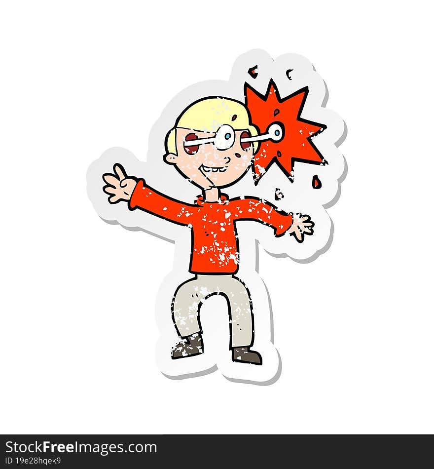 retro distressed sticker of a cartoon amazed man