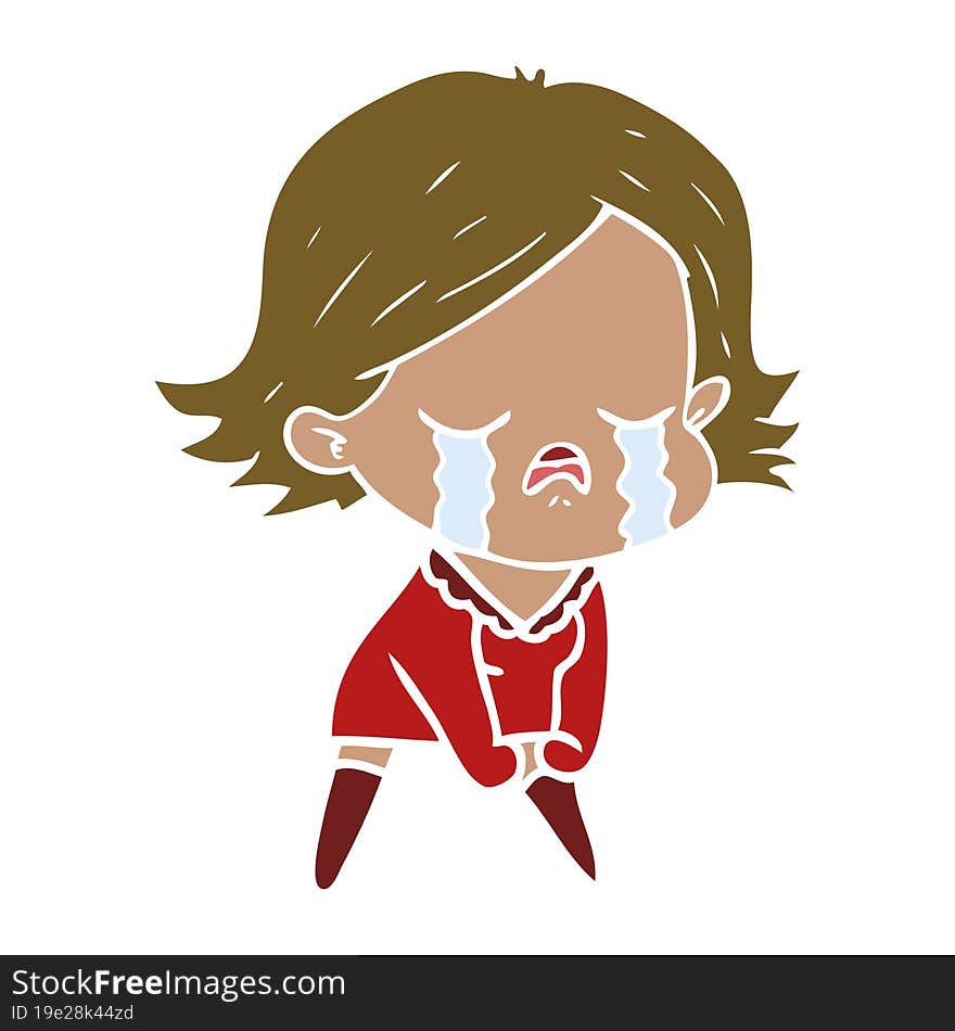 flat color style cartoon girl crying