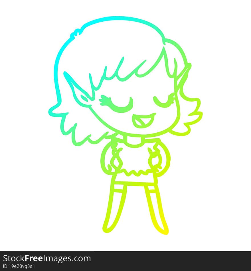 cold gradient line drawing happy cartoon elf girl