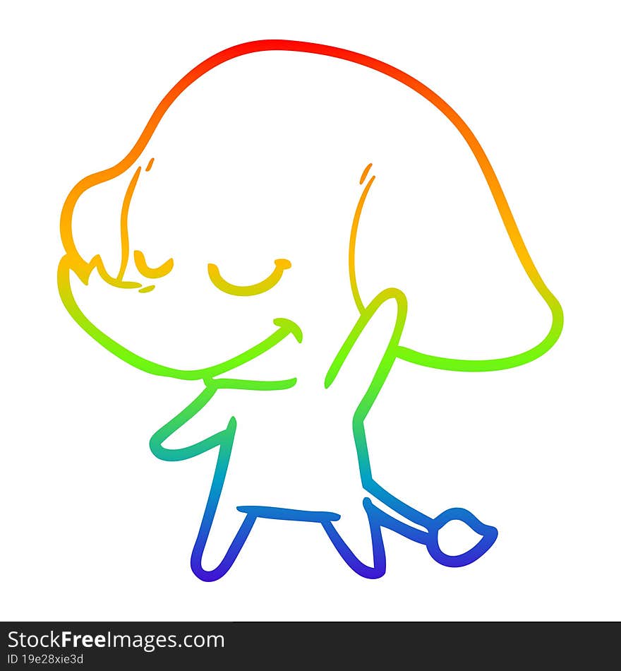 Rainbow Gradient Line Drawing Cartoon Smiling Elephant