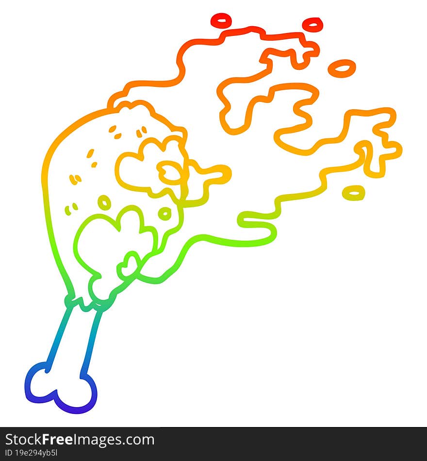 rainbow gradient line drawing of a cartoon cooked chicken leg