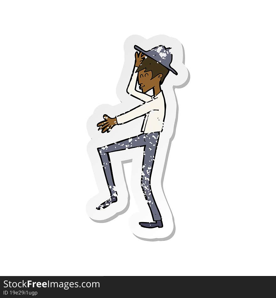 retro distressed sticker of a cartoon fashionable man