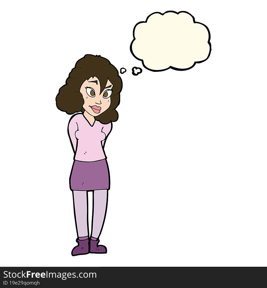 cartoon confused woman with thought bubble