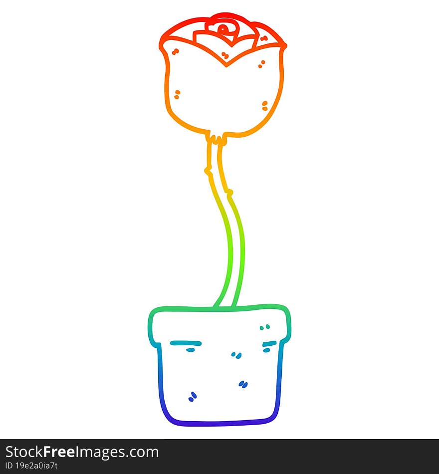 Rainbow Gradient Line Drawing Cartoon Flower