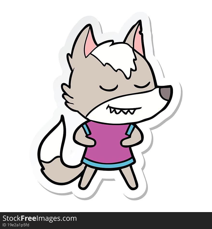 sticker of a friendly cartoon wolf girl