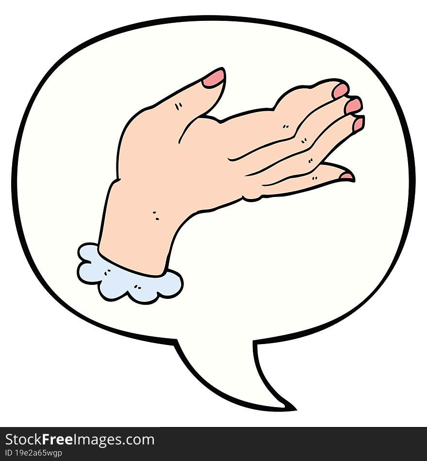 cartoon hand with speech bubble. cartoon hand with speech bubble