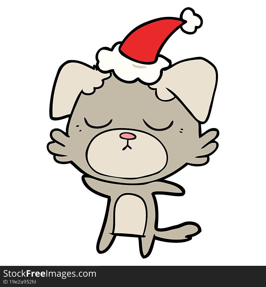 cute hand drawn line drawing of a dog wearing santa hat. cute hand drawn line drawing of a dog wearing santa hat