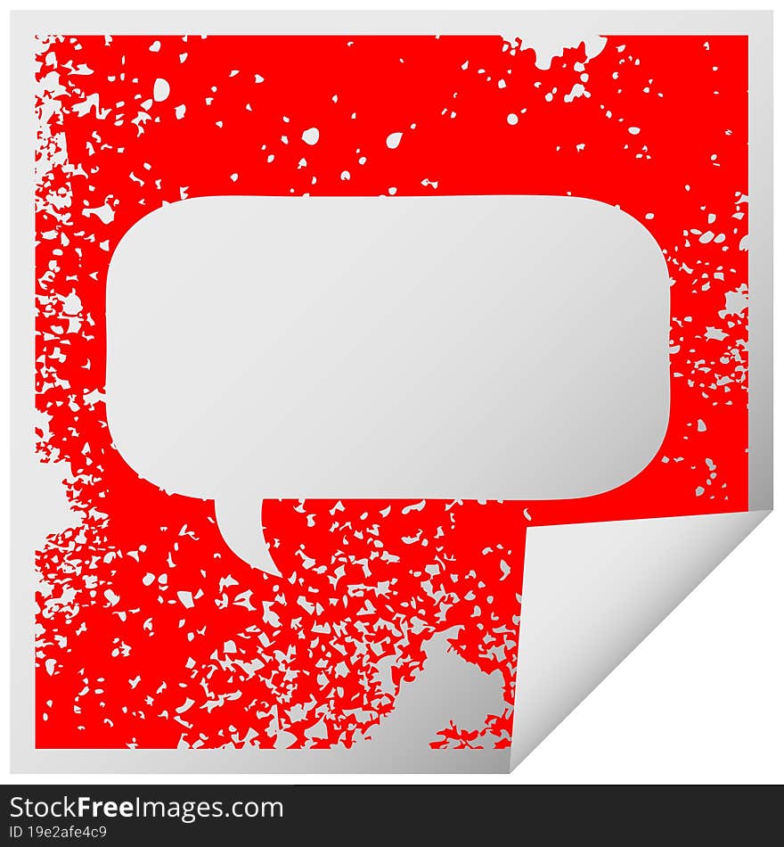 distressed square peeling sticker symbol speech bubble