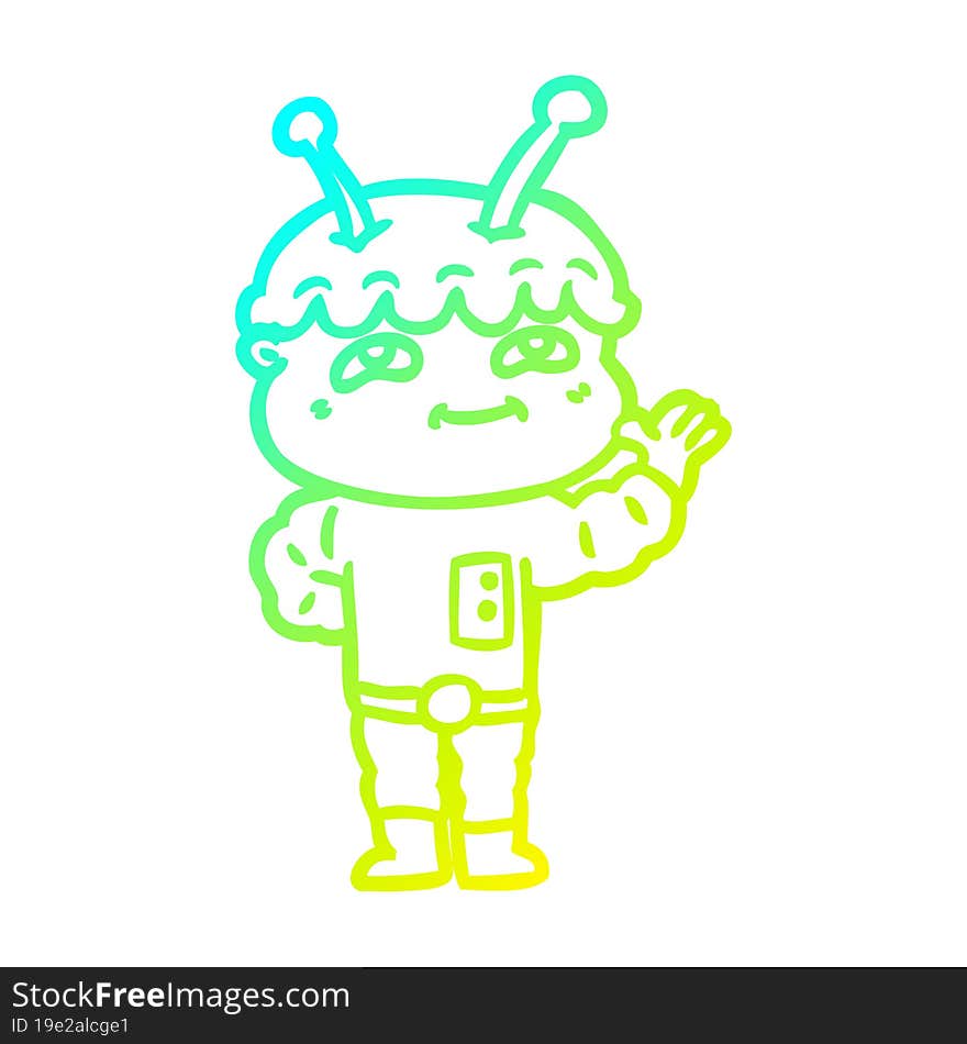 cold gradient line drawing friendly cartoon spaceman