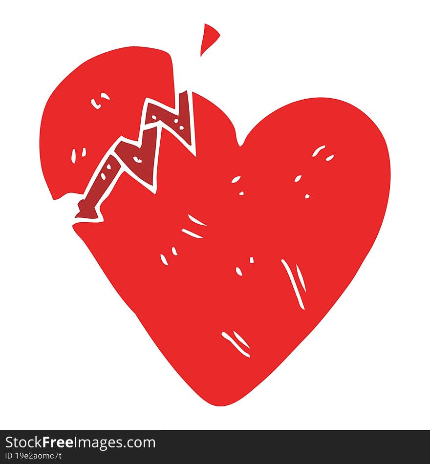 Flat Color Illustration Of A Cartoon Broken Heart