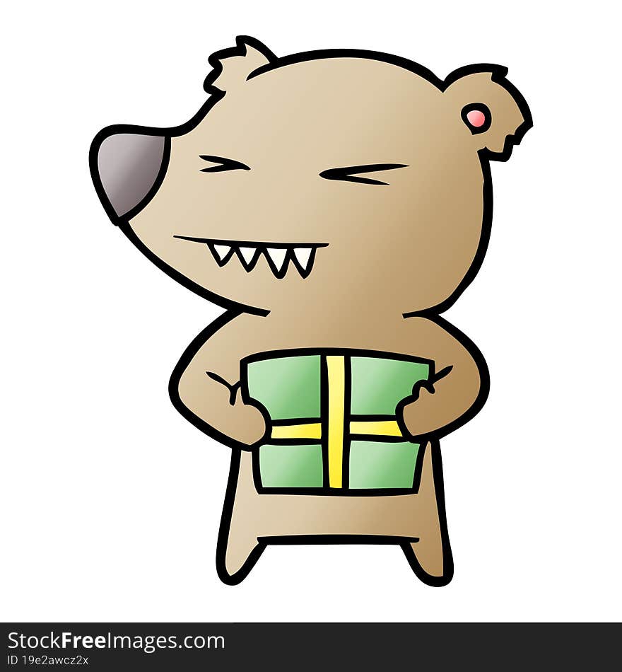 angry bear cartoon with gift. angry bear cartoon with gift