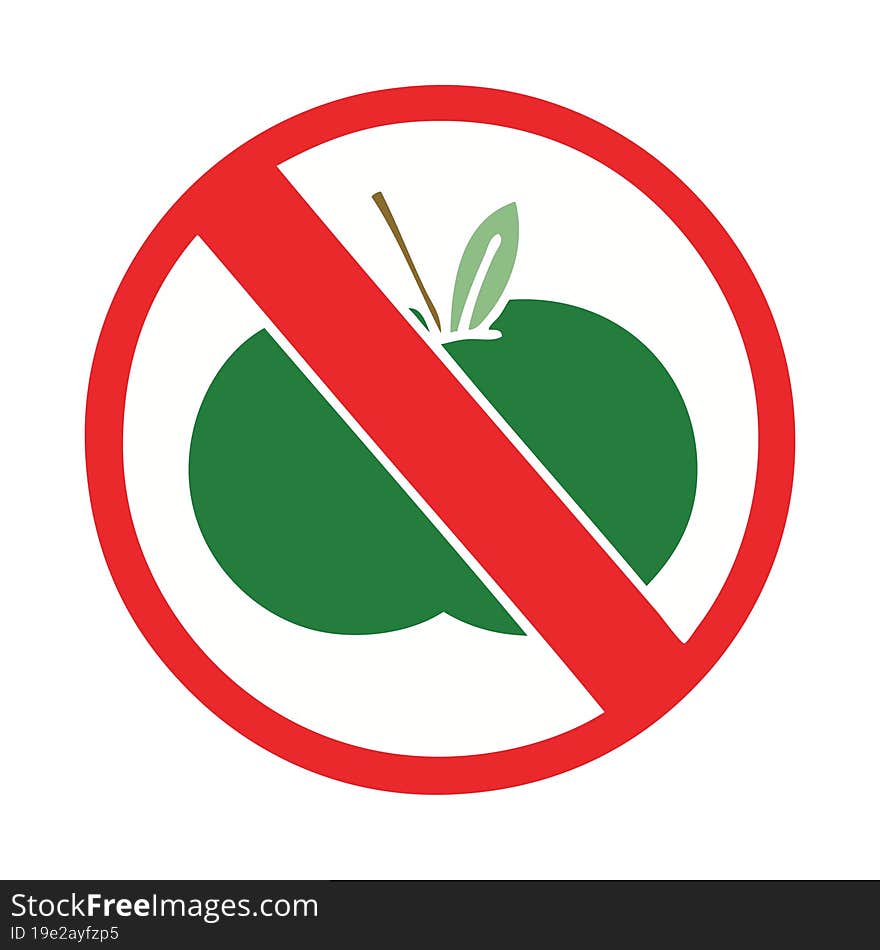 flat color retro cartoon no fruit allowed sign