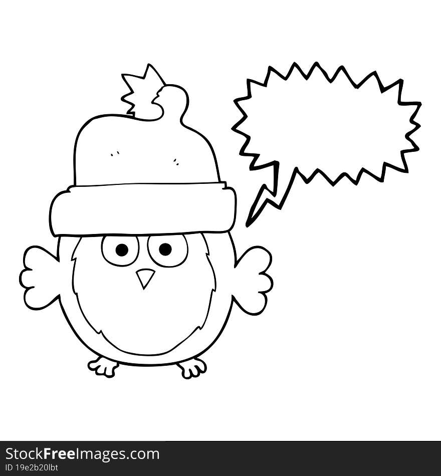 Speech Bubble Cartoon Owl Wearing Christmas Hat