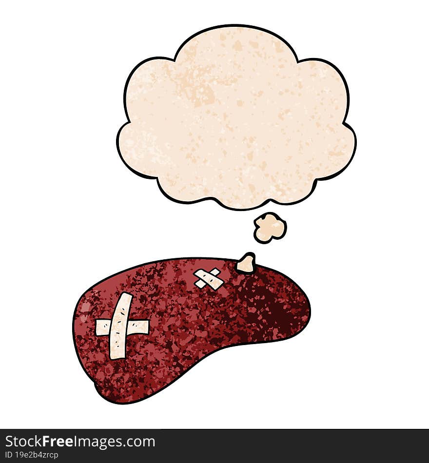 Cartoon Repaired Liver And Thought Bubble In Grunge Texture Pattern Style