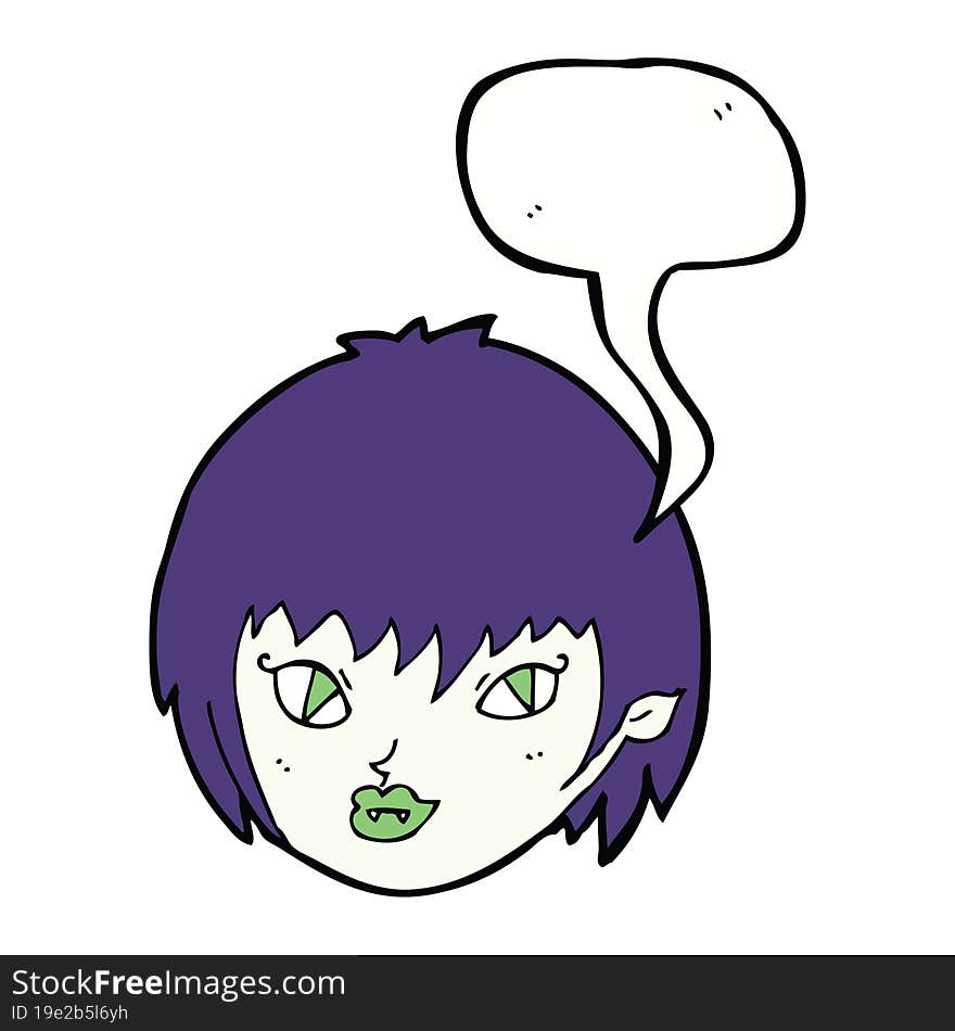 cartoon vampire girl face with speech bubble