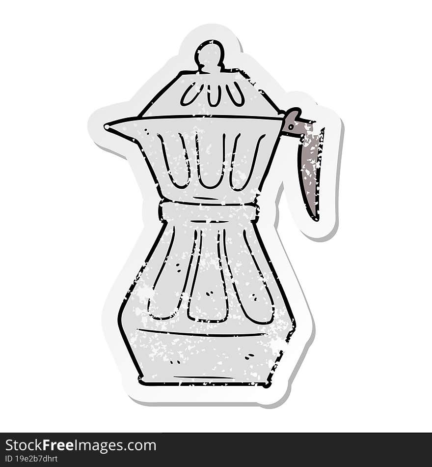 distressed sticker of a cartoon espresso pot