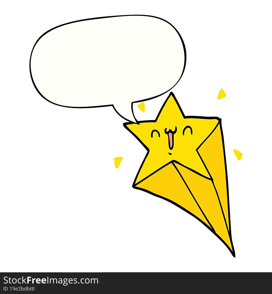 cartoon shooting star with speech bubble. cartoon shooting star with speech bubble