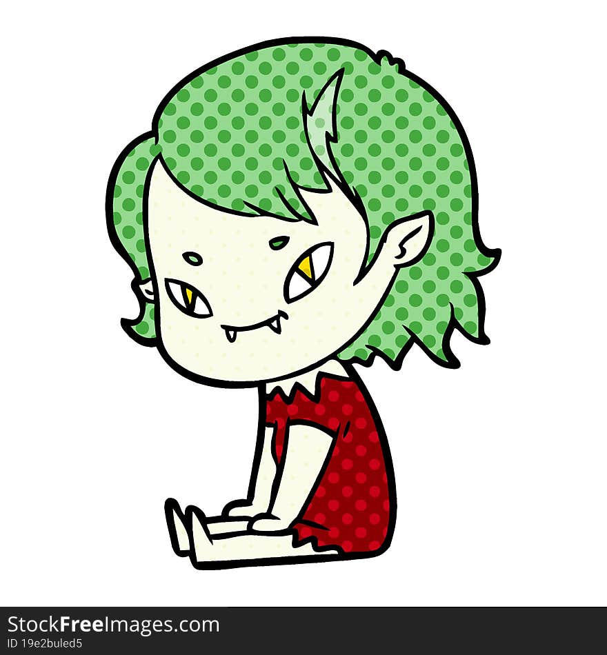 cartoon friendly vampire girl sat down. cartoon friendly vampire girl sat down