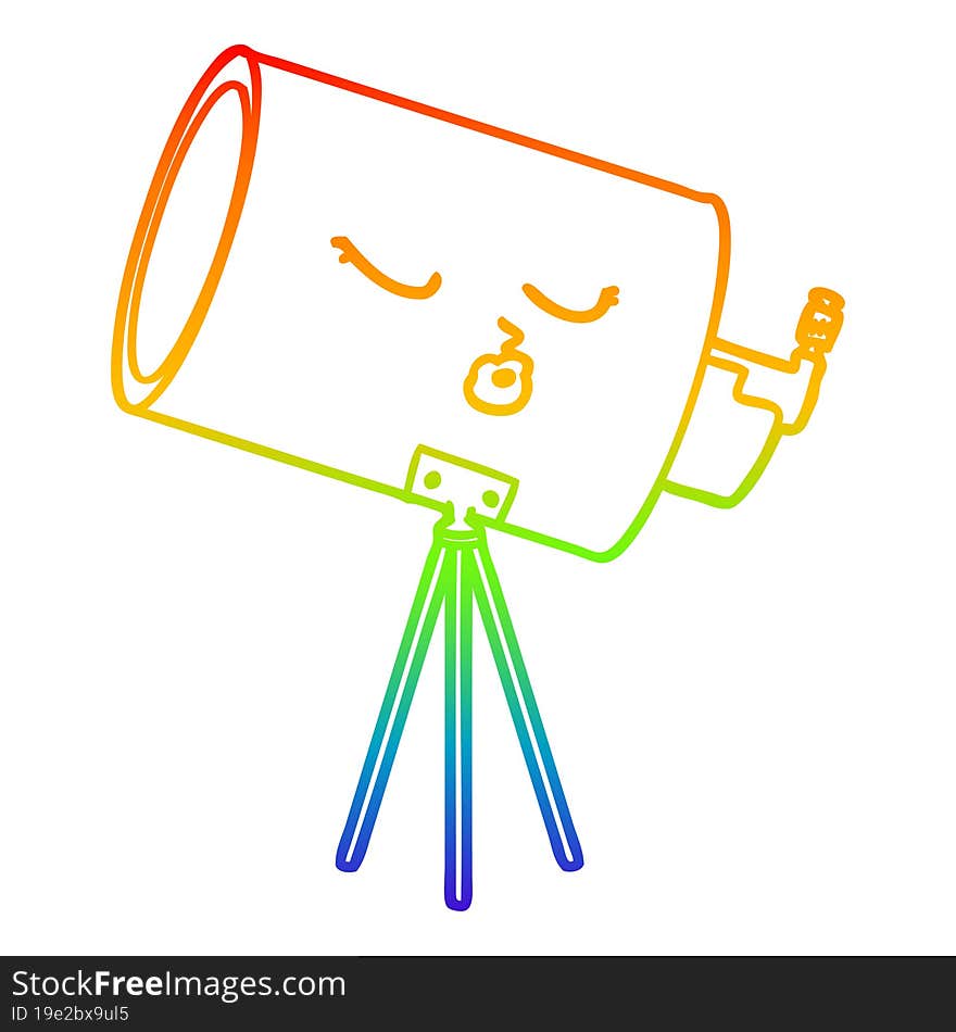 Rainbow Gradient Line Drawing Cartoon Telescope With Face