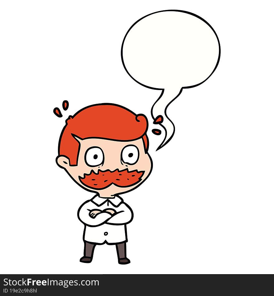 cartoon man and mustache shocked and speech bubble