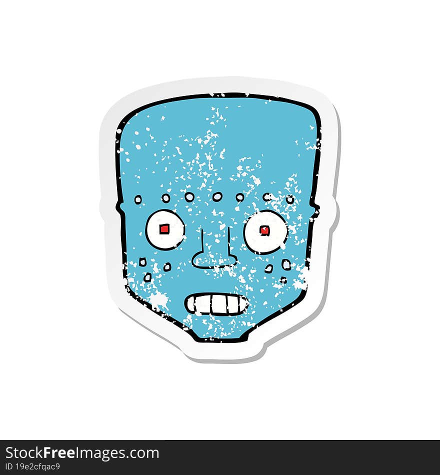 retro distressed sticker of a cartoon robot head