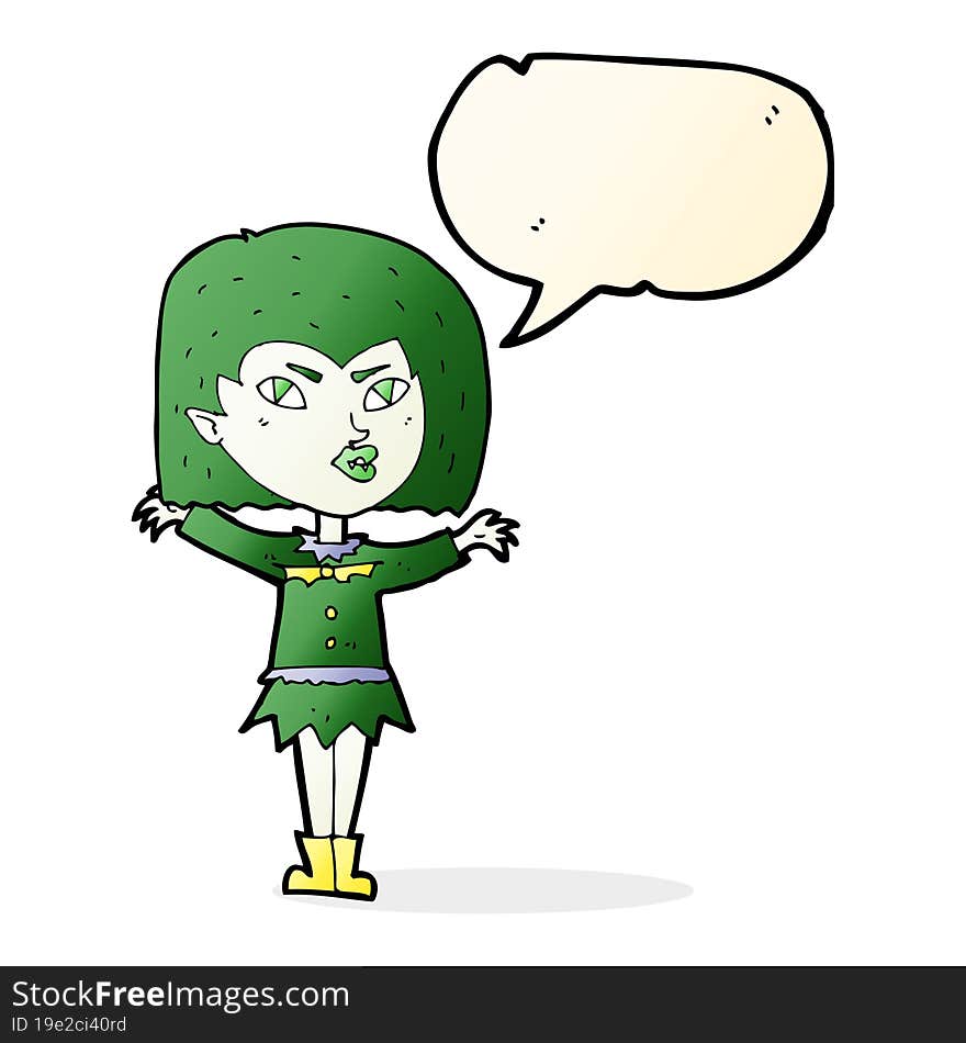 cartoon vampire girl with speech bubble