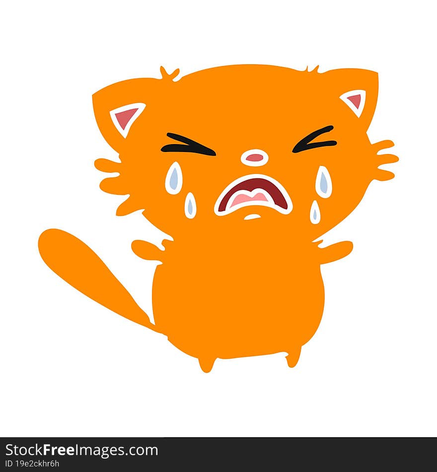 freehand drawn cartoon of cute kawaii crying cat