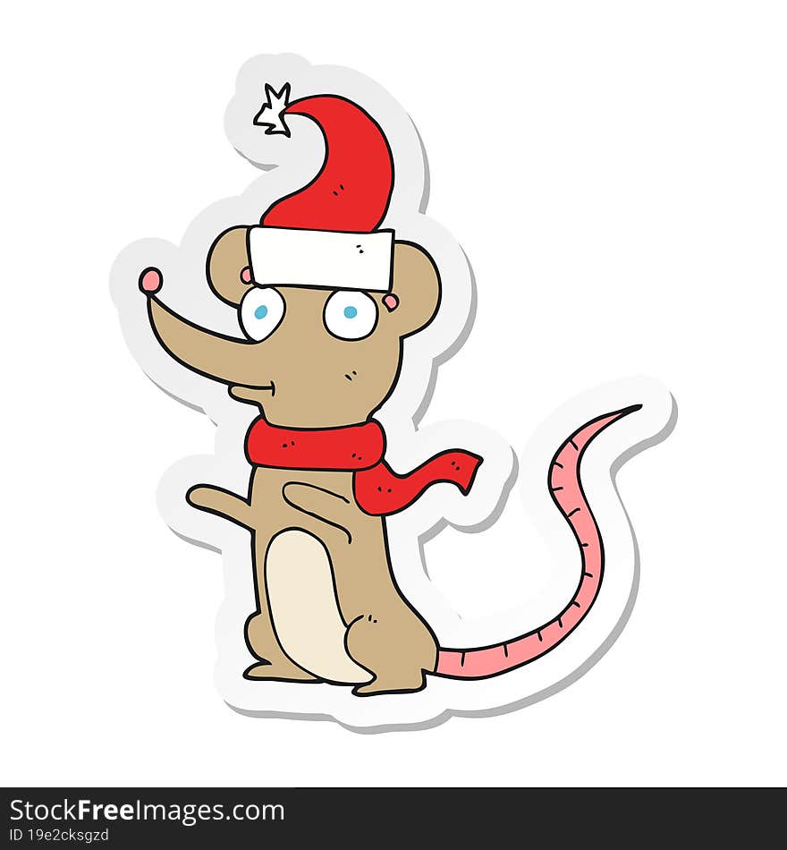 Sticker Of A Cartoon Mouse Wearing Christmas Hat