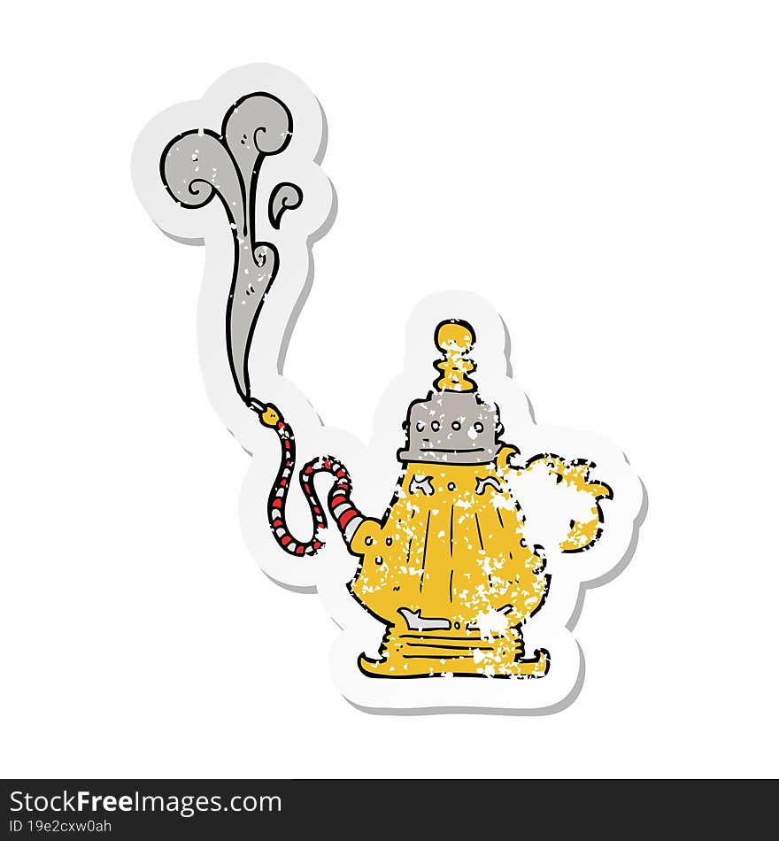 retro distressed sticker of a cartoon smoking hookah