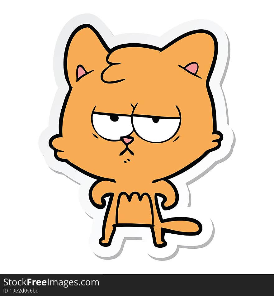 Sticker Of A Bored Cartoon Cat