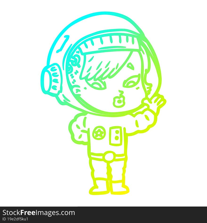 cold gradient line drawing cartoon astronaut woman