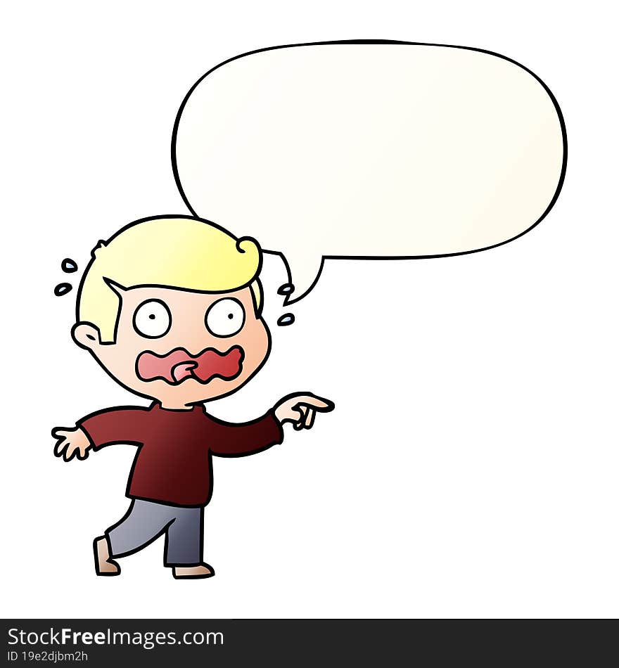 cartoon stressed out pointing with speech bubble in smooth gradient style