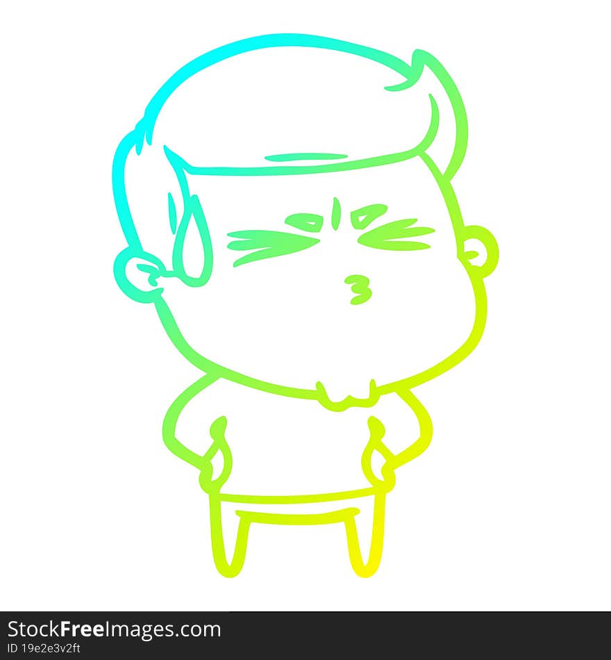 cold gradient line drawing cartoon frustrated man