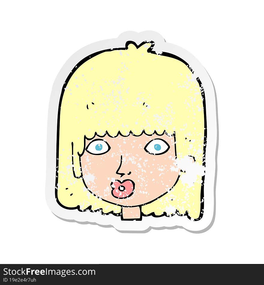 retro distressed sticker of a cartoon surprised woman